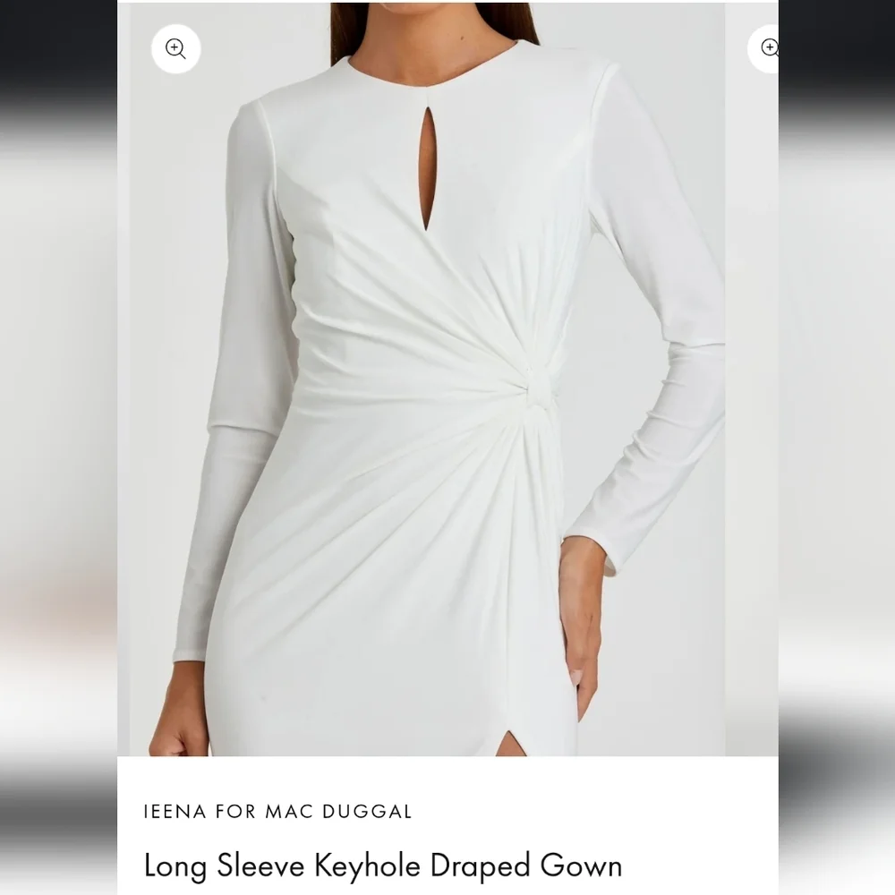 Mac Duggal White Long Sleeve Keyhole Draped Gown​ - Picture 2 of 3